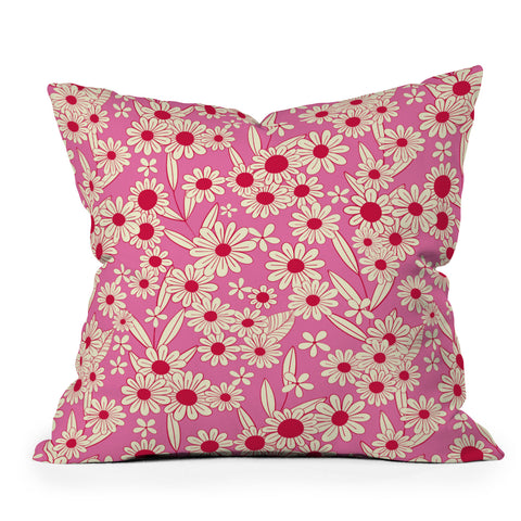 Jenean Morrison Simple Floral Bright Pink Throw Pillow