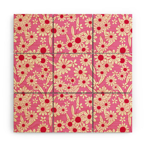 Jenean Morrison Simple Floral Bright Pink Wood Wall Mural