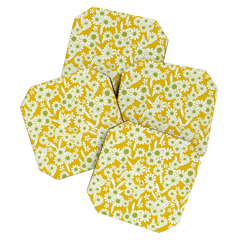 Jenean Morrison Simple Floral Green Yellow Coaster Set