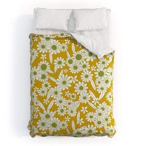 Jenean Morrison Simple Floral Green Yellow Comforter