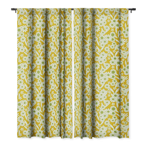 Jenean Morrison Simple Floral Green Yellow Blackout Window Curtain