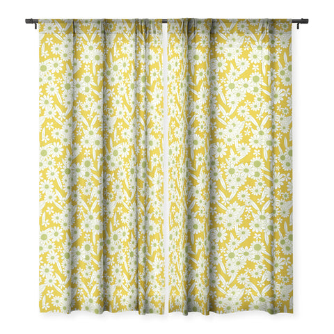 Jenean Morrison Simple Floral Green Yellow Sheer Window Curtain