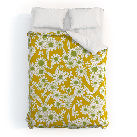 Jenean Morrison Simple Floral Green Yellow Duvet Cover