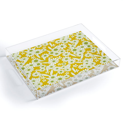 Jenean Morrison Simple Floral Green Yellow Acrylic Tray