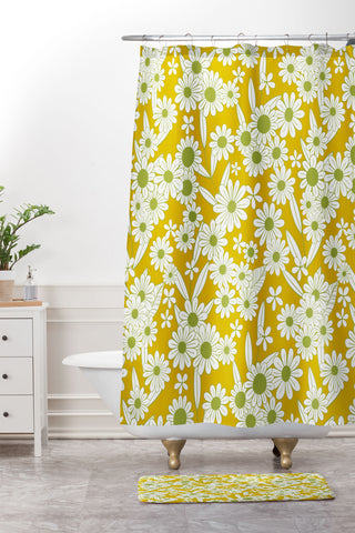 Jenean Morrison Simple Floral Green Yellow Shower Curtain And Mat