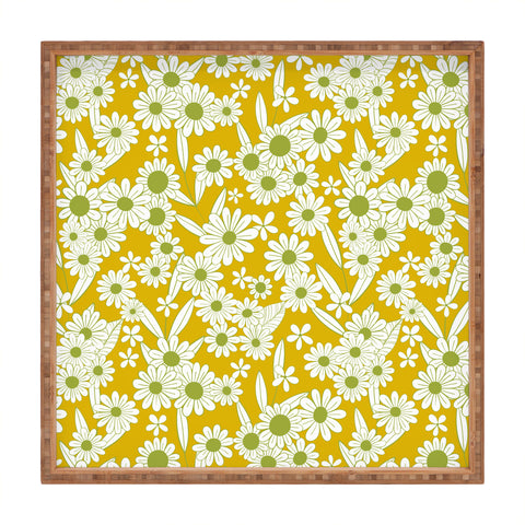 Jenean Morrison Simple Floral Green Yellow Square Tray