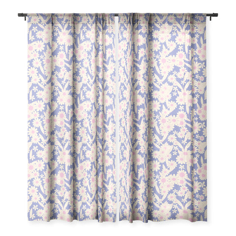 Jenean Morrison Simple Floral Lilac Sheer Window Curtain