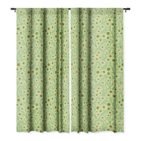 Jenean Morrison Simple Floral Mint Blackout Window Curtain
