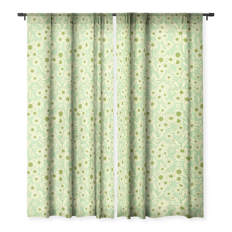 Jenean Morrison Simple Floral Mint Sheer Window Curtain