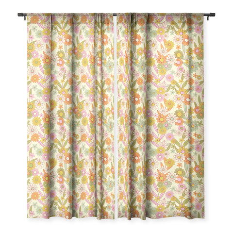Jenean Morrison Simple Floral Multicolor Sheer Window Curtain