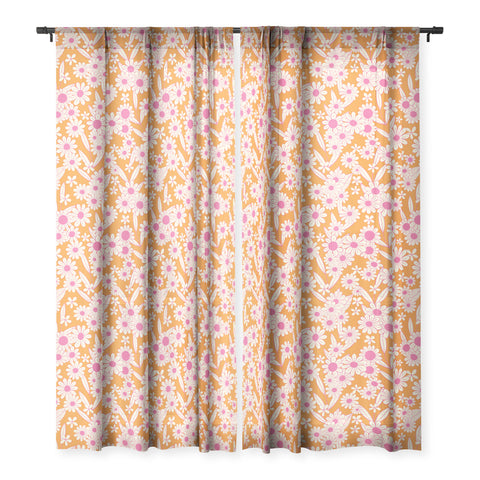 Jenean Morrison Simple Floral Orange Sheer Window Curtain