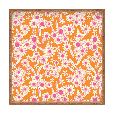 Jenean Morrison Simple Floral Orange Square Tray