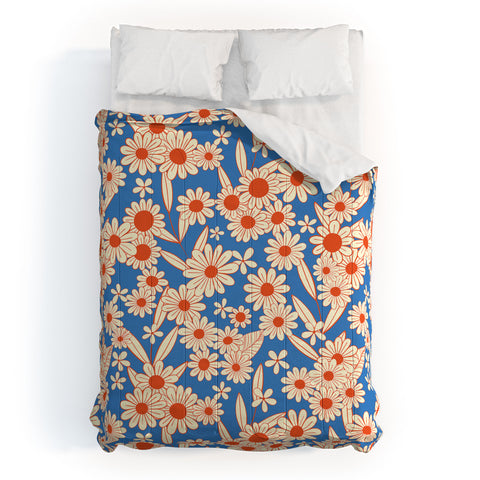 Jenean Morrison Simple Floral Red and Blue Comforter