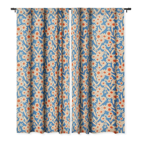 Jenean Morrison Simple Floral Red and Blue Blackout Window Curtain
