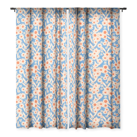 Jenean Morrison Simple Floral Red and Blue Sheer Window Curtain