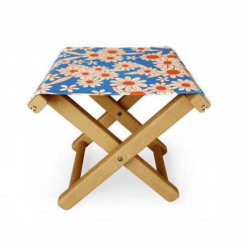 Jenean Morrison Simple Floral Red and Blue Folding Stool