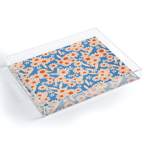 Jenean Morrison Simple Floral Red and Blue Acrylic Tray