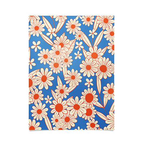 Jenean Morrison Simple Floral Red and Blue Poster