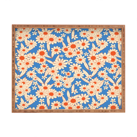 Jenean Morrison Simple Floral Red and Blue Rectangular Tray