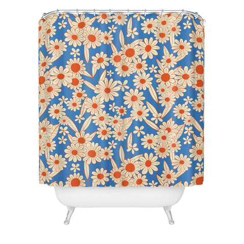 Jenean Morrison Simple Floral Red and Blue Shower Curtain