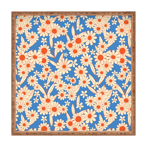 Jenean Morrison Simple Floral Red and Blue Square Tray