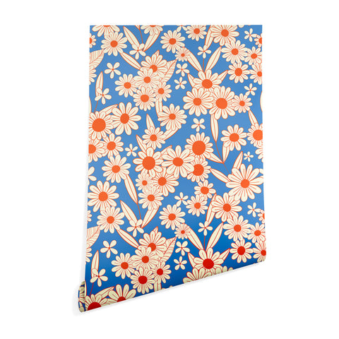 Jenean Morrison Simple Floral Red and Blue Wallpaper