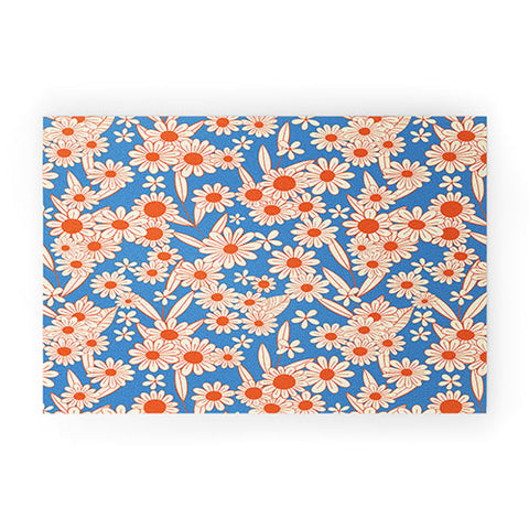 Jenean Morrison Simple Floral Red and Blue Welcome Mat