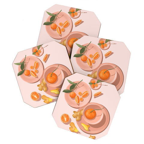Jenn X Studio Pastel Oranges and Ginger Coaster Set