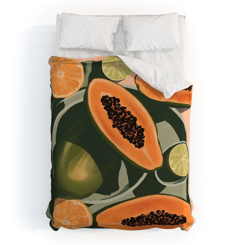 Jenn X Studio Summer papayas and citrus Duvet Cover