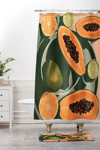 Jenn X Studio Summer papayas and citrus Shower Curtain And Mat