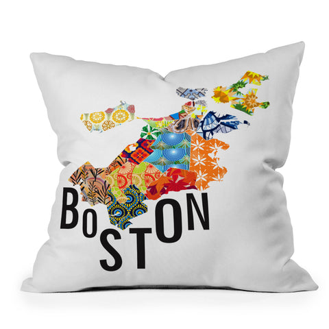 Jennifer Hill Boston Map Outdoor Throw Pillow