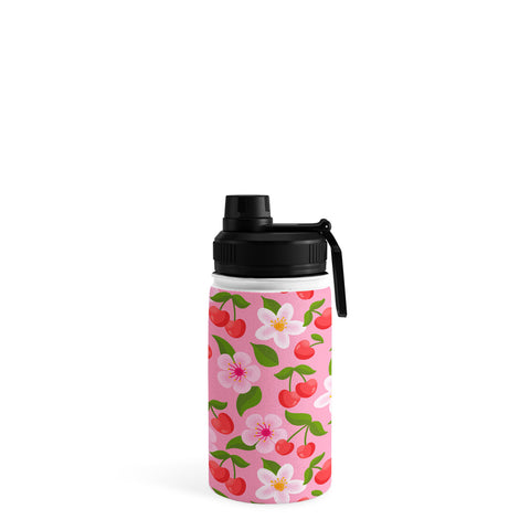 Jessica Molina Cherry Pattern on Pink Water Bottle