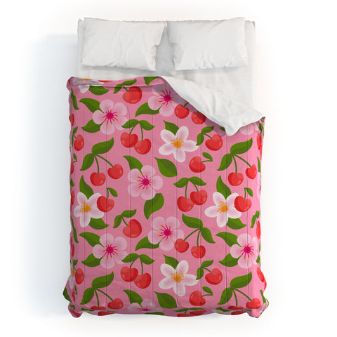 Jessica Molina Cherry Pattern on Pink Comforter