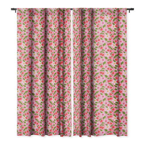 Jessica Molina Cherry Pattern on Pink Blackout Window Curtain