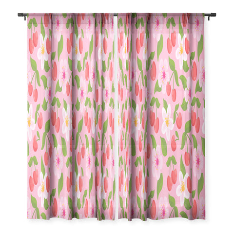 Jessica Molina Cherry Pattern on Pink Sheer Non Repeat