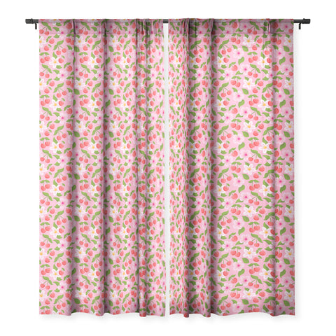 Jessica Molina Cherry Pattern on Pink Sheer Window Curtain