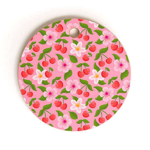 Jessica Molina Cherry Pattern on Pink Cutting Board Round