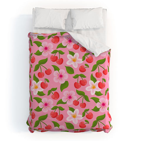 Jessica Molina Cherry Pattern on Pink Duvet Cover