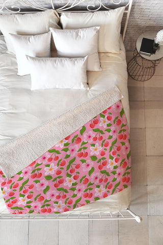 Jessica Molina Cherry Pattern on Pink Fleece Throw Blanket