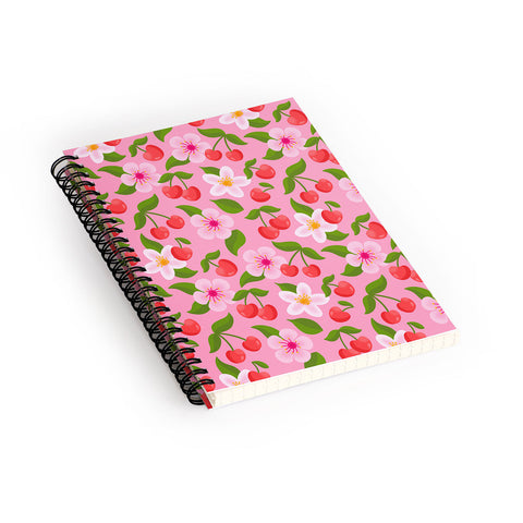 Jessica Molina Cherry Pattern on Pink Spiral Notebook