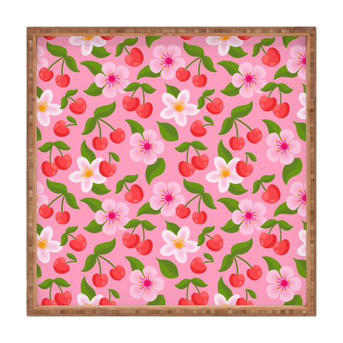 Jessica Molina Cherry Pattern on Pink Square Tray