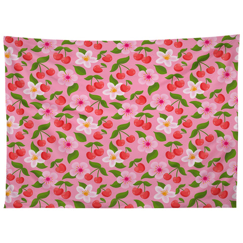 Jessica Molina Cherry Pattern on Pink Tapestry