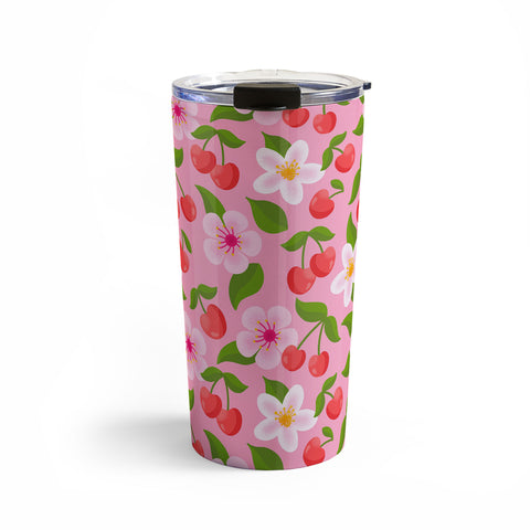 Jessica Molina Cherry Pattern on Pink Travel Mug