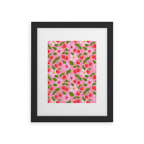 Jessica Molina Cherry Pattern on Pink Framed Art Print