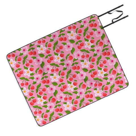 Jessica Molina Cherry Pattern on Pink Picnic Blanket