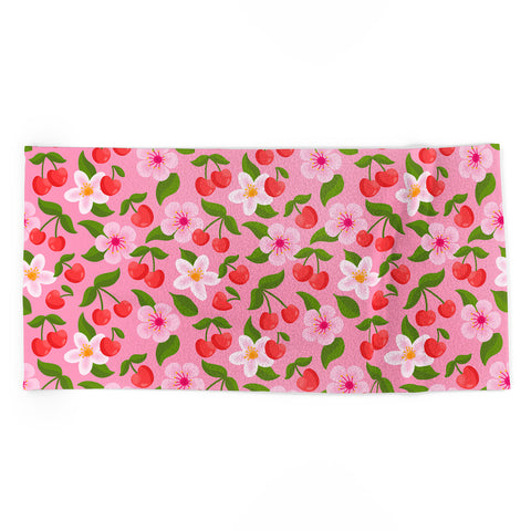 Jessica Molina Cherry Pattern on Pink Beach Towel