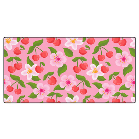 Jessica Molina Cherry Pattern on Pink Desk Mat