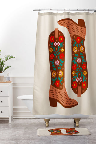 Jessica Molina Cowgirl Boots Bright Multicolor Shower Curtain And Mat