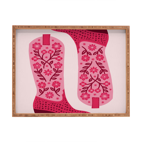 Jessica Molina Cowgirl Boots Hot Pink Rectangular Tray
