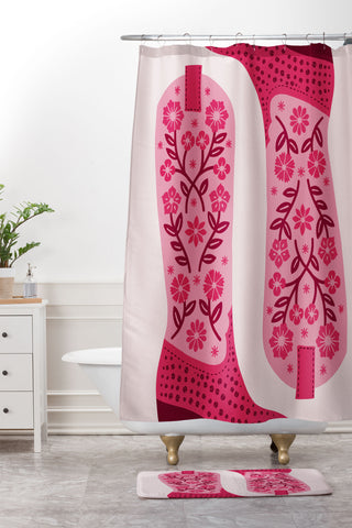 Jessica Molina Cowgirl Boots Hot Pink Shower Curtain And Mat